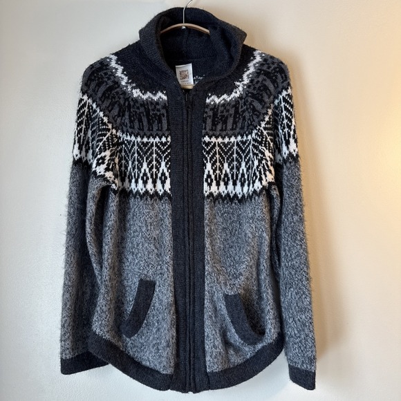 Chasqui Sweaters - Chasqui Sweater Full Zip Gray Size M Alpaca Bolivia Fair Isle Nordic Hand Knit